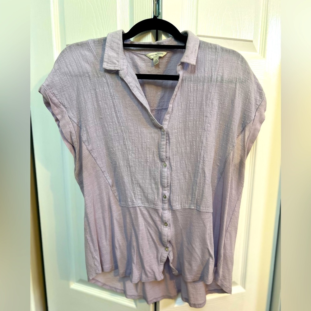 Lucky Brand Lavender Purple Button Down Tee Blouse Size L